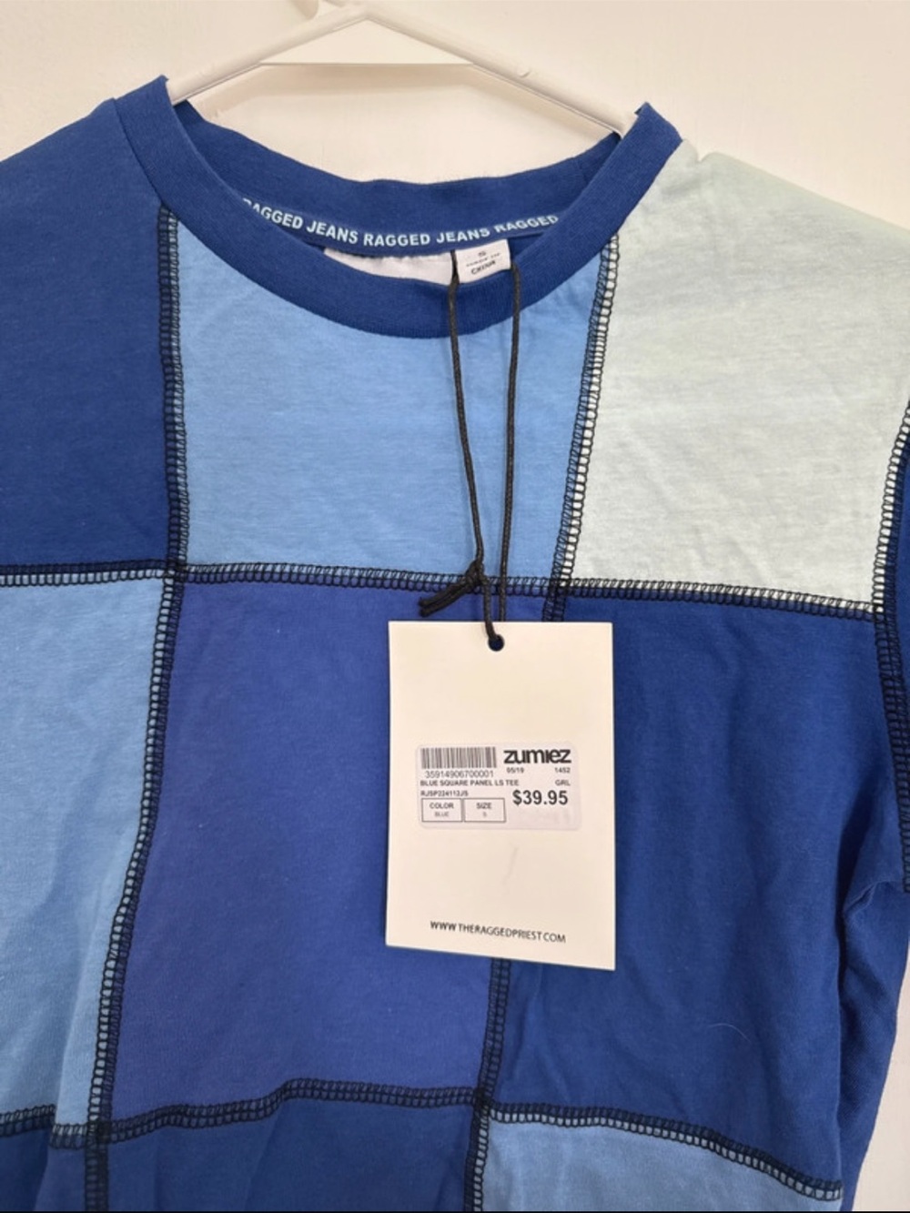 Blue patchwork long sleeve Ragged shirt